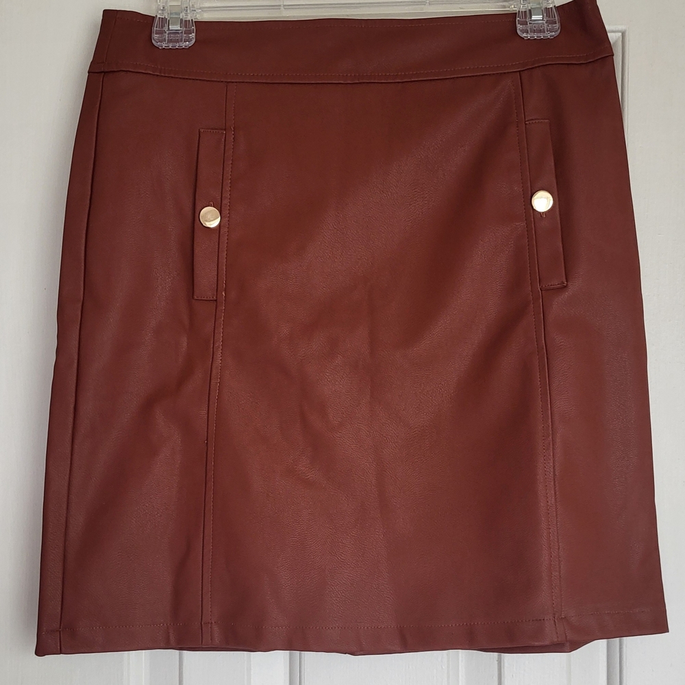 LOFT Cognac Faux Leather Skirt